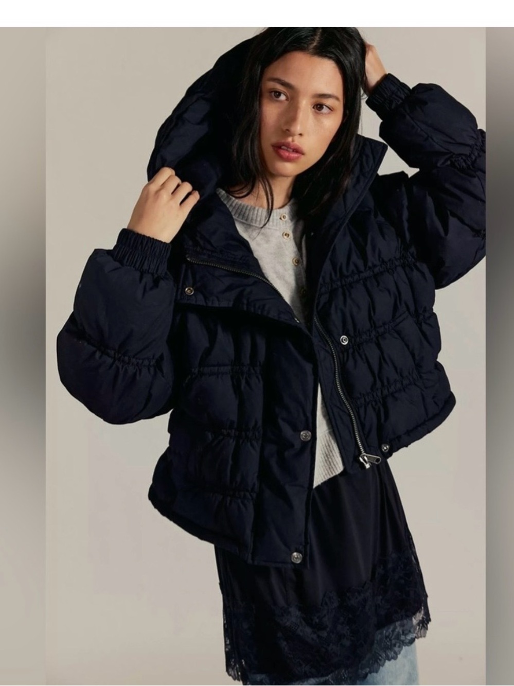 Free People Party of One Women's Black Puffer Jacket with Hood
